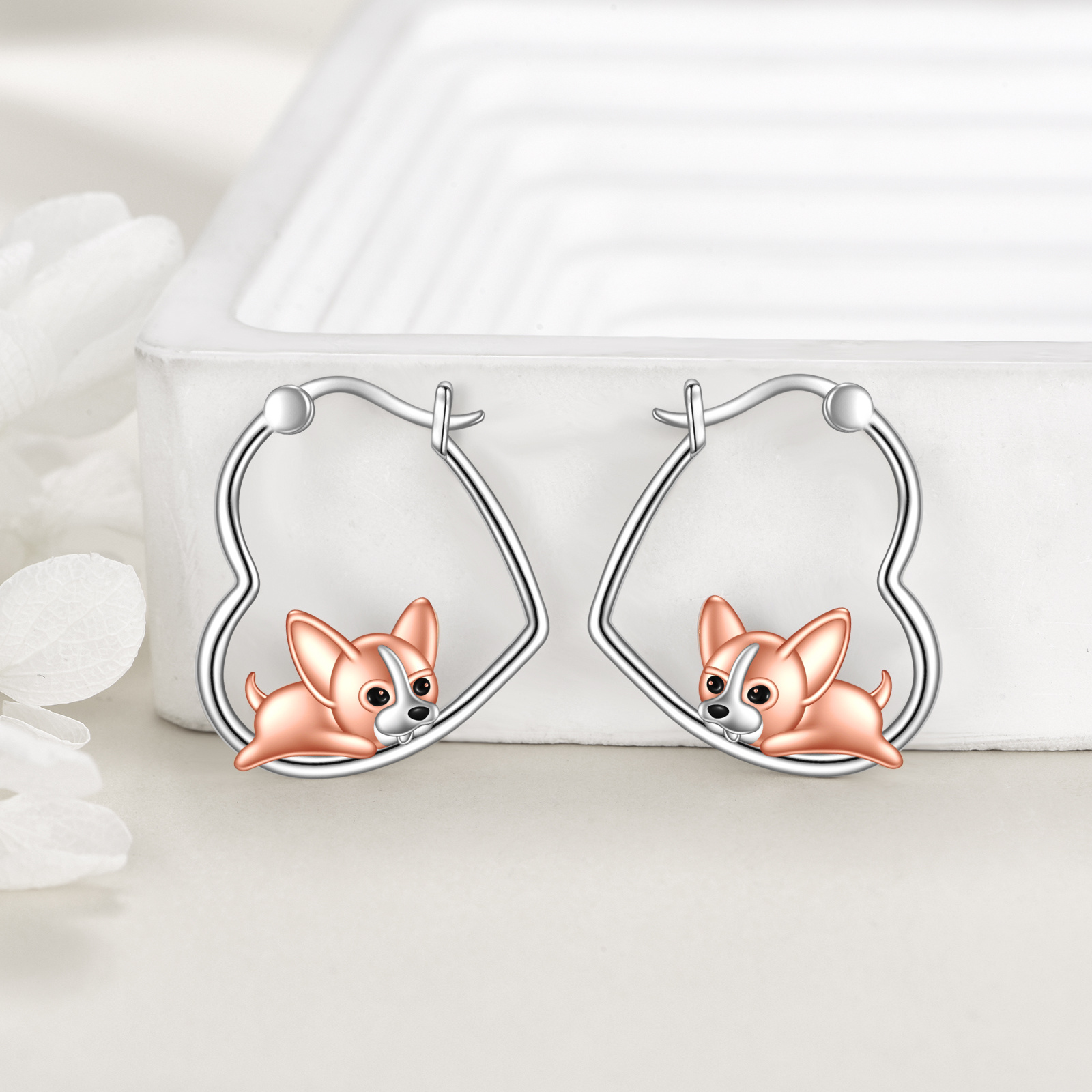Women's Sterling Silver Chihuahua Heart Hoop Earrings, Cute Gift
